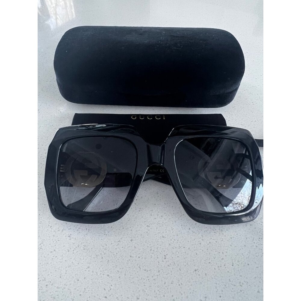 Gucci GG1022S 001 Gold Black Grey 54mm Gradient Lens Sunglasses - Picture 3 of 11